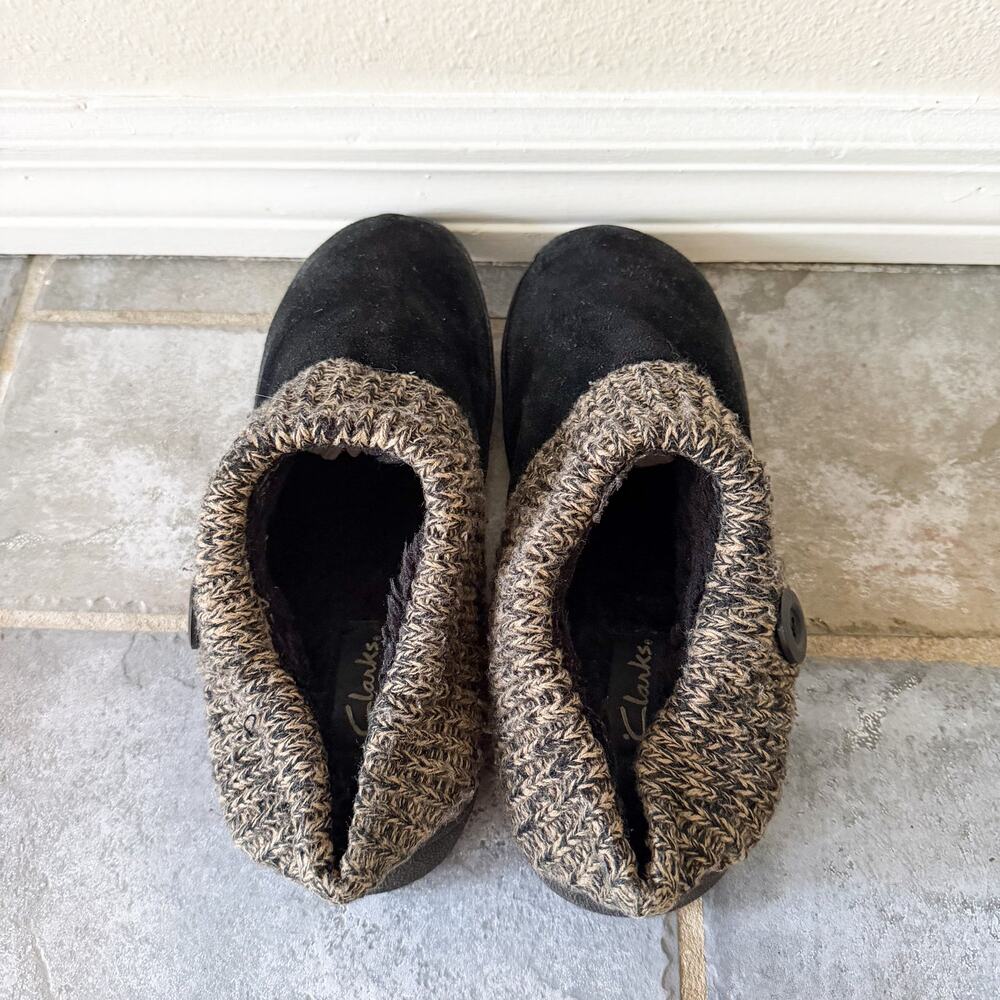 Clarks Angelina Clog Slippers Black Suede Leather Knit Collar Womens 11 - Picture 5 of 9